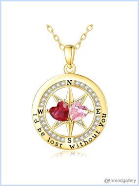Compass Birthstone Pendant Necklace White Gold Plated Two Stone